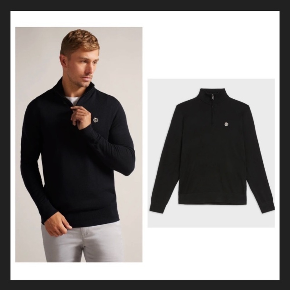 Ted Baker London Tooting Merino Wool Half Zip Top 3 US 38 Luxury Elevated Basic